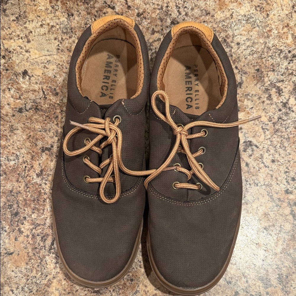 Perry Ellis Brown Canvas Oxfords with Tan Accents